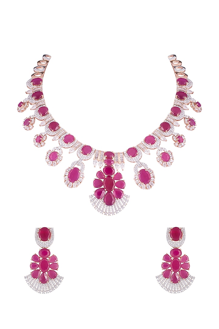 Silver plated faux diamond and ruby necklace set by Aster at Pernia's Pop Up Shop