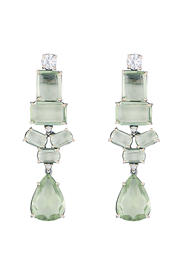 Silver plated green stone earrings by Aster at Pernia's Pop Up Shop