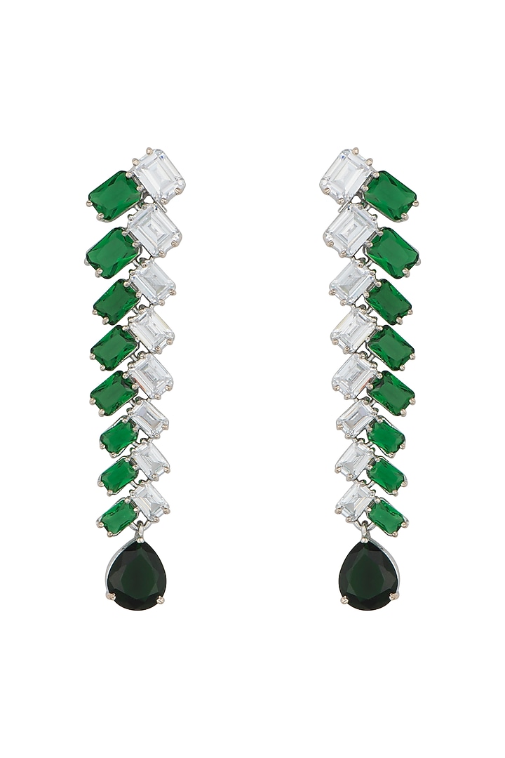 Silver plated faux diamond and emerald earrings by Aster at Pernia's Pop Up Shop