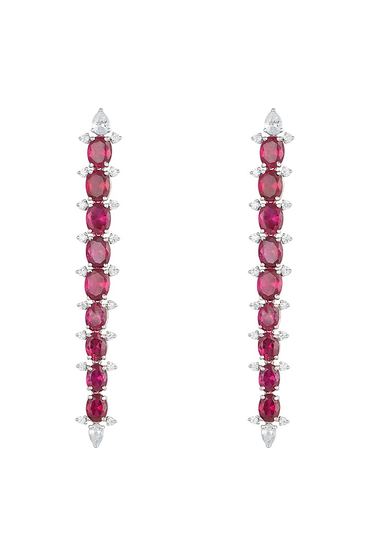 Silver plated faux diamond and ruby long earrings by Aster at Pernia's Pop Up Shop