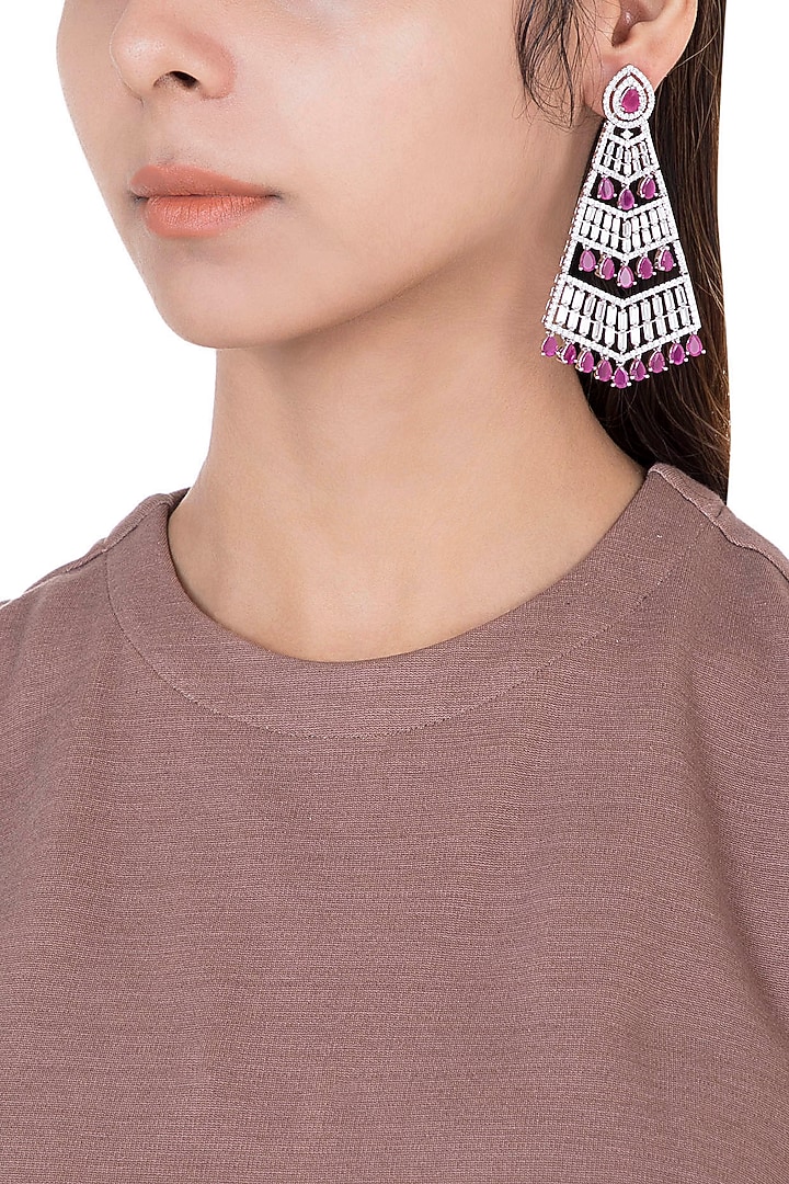 Silver plated faux diamond and ruby earrings by Aster at Pernia's Pop Up Shop