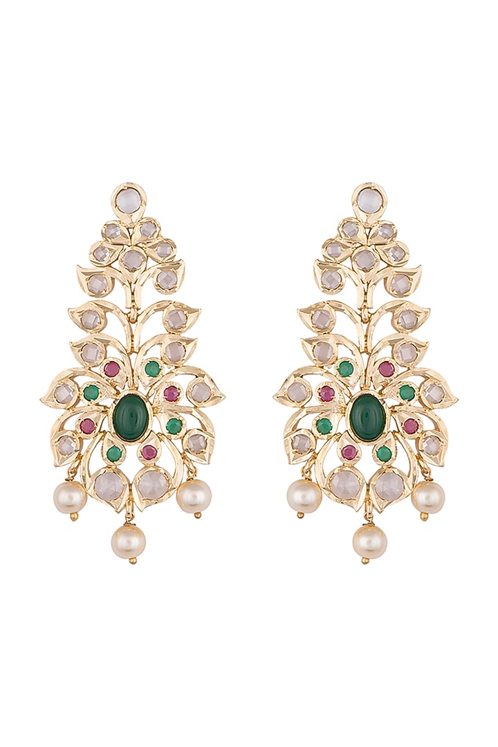 Gold plated faux diamond and emerald earrings by Aster at Pernia's Pop Up Shop