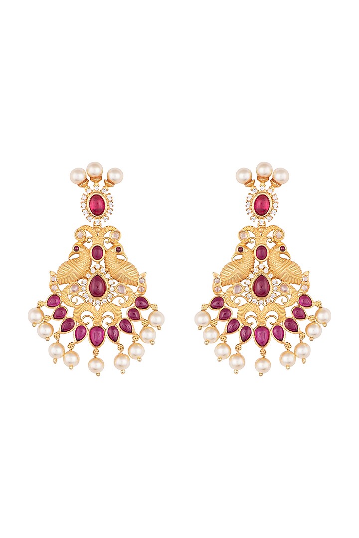 Gold plated faux kundan long earrings by Aster at Pernia's Pop Up Shop