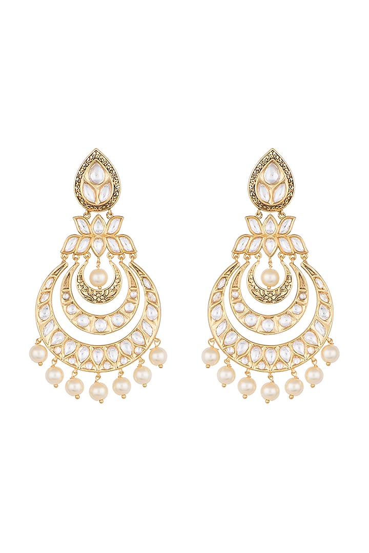 Gold plated faux kundan chandbali earrings by Aster at Pernia's Pop Up Shop