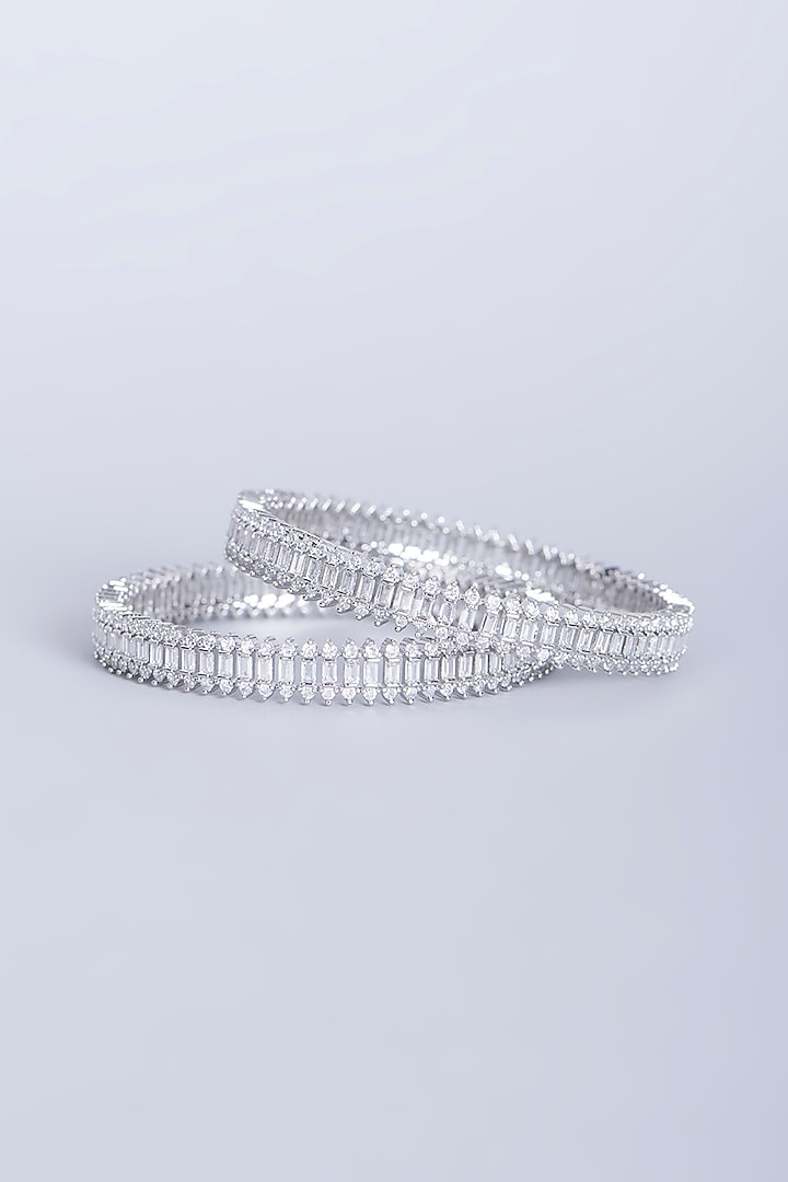 White Finish Zircon Bangles (Set of 2) by Aster at Pernia's Pop Up Shop