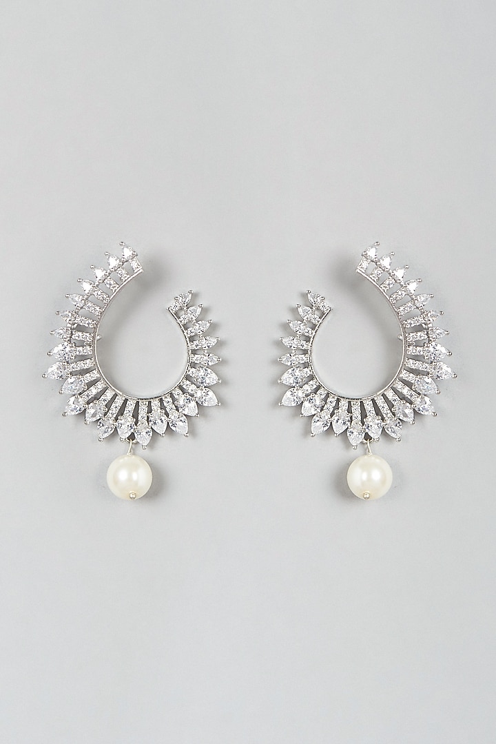 White Finish Faux Diamonds & Zircons Earrings by Aster at Pernia's Pop Up Shop