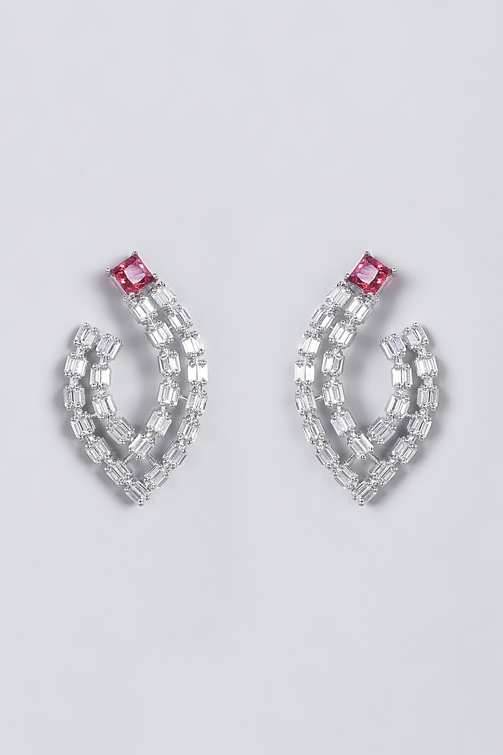 White Finish Red Faux Diamonds Earrings by Aster at Pernia's Pop Up Shop