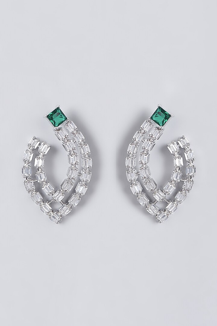 White Finish Green Synthetic Stones & Zircons Earrings by Aster at Pernia's Pop Up Shop
