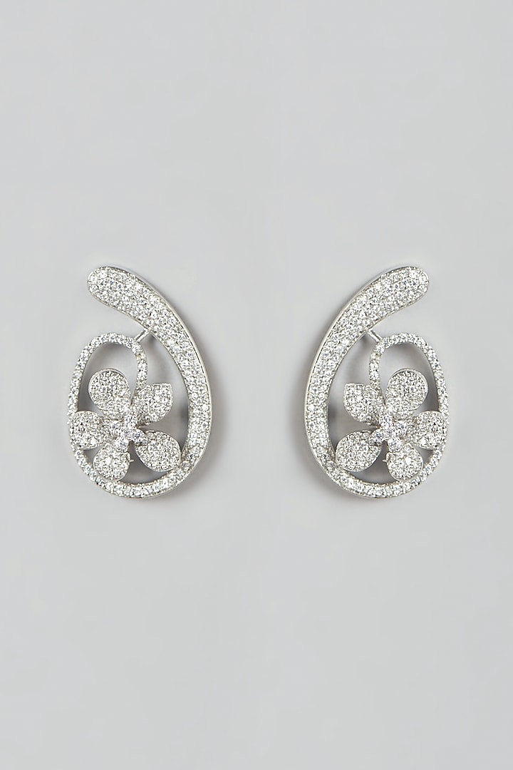 White Finish Faux Diamond Stud Earrings by Aster at Pernia's Pop Up Shop