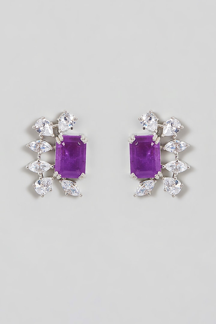 White Finish Zircon & Purple Stone Stud Earrings by Aster at Pernia's Pop Up Shop