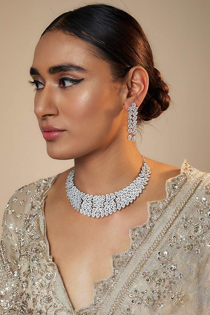 White Finish Zircon Necklace Set by Aster at Pernia's Pop Up Shop