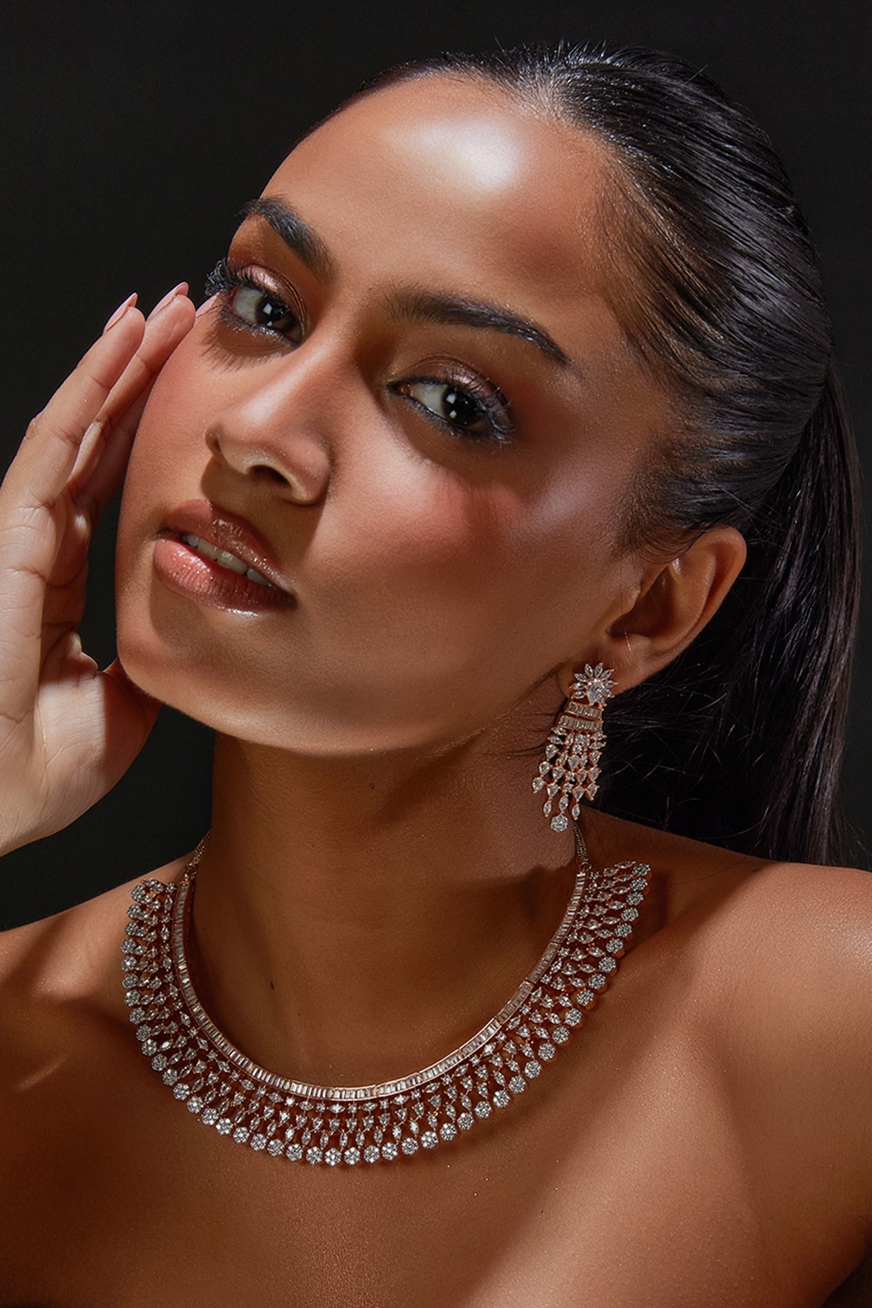 White Finish Zircon Necklace Set by Aster at Pernia's Pop Up