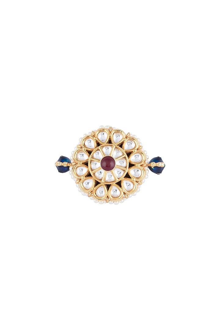 Yellow Rhodium Plated Blue & Red Two Finger Ring by Aster at Pernia's Pop Up Shop
