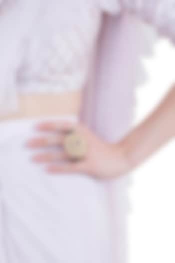 Yellow Rhodium Plated Blue & Red Two Finger Ring by Aster at Pernia's Pop Up Shop