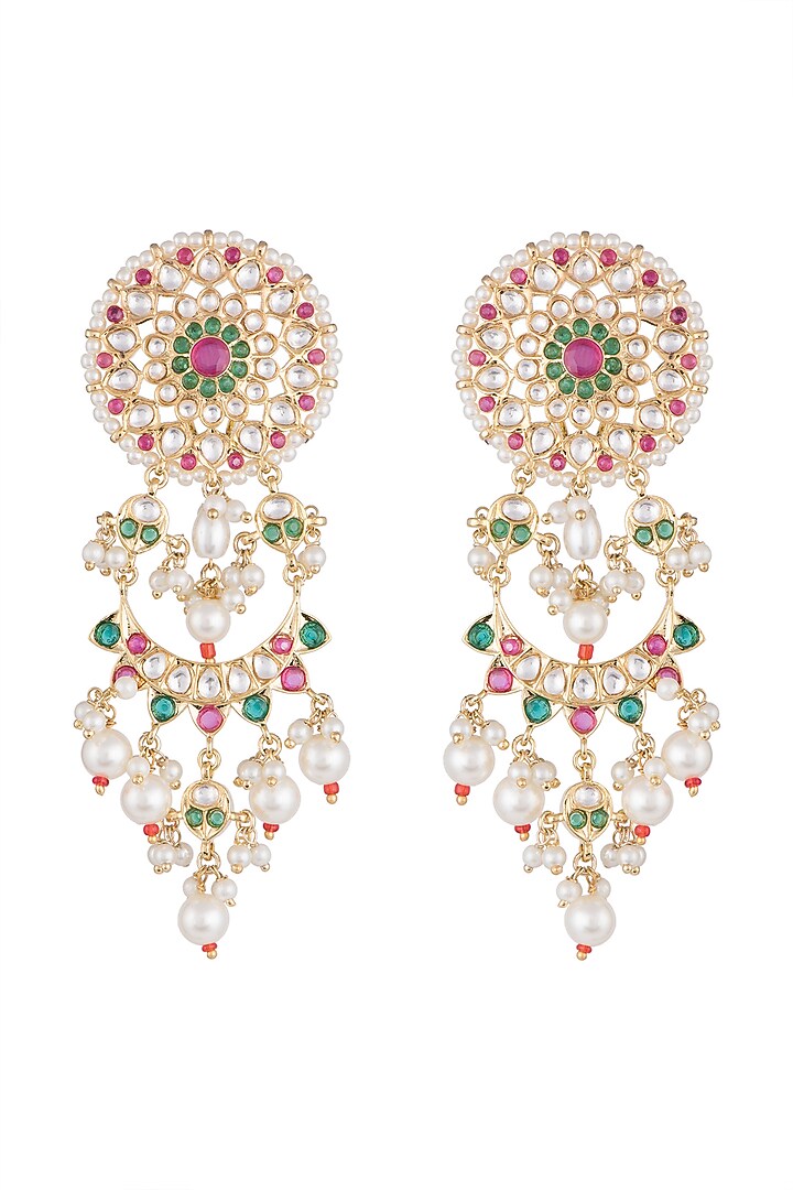 Gold Rhodium Finish Kundan & Colorful Stone Earrings by Aster at Pernia's Pop Up Shop