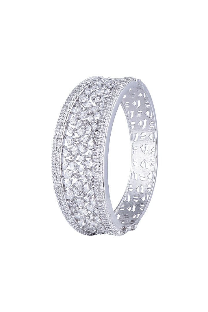 White Rhodium Finish Faux Diamond Openable Kada Bracelet by Aster at Pernia's Pop Up Shop