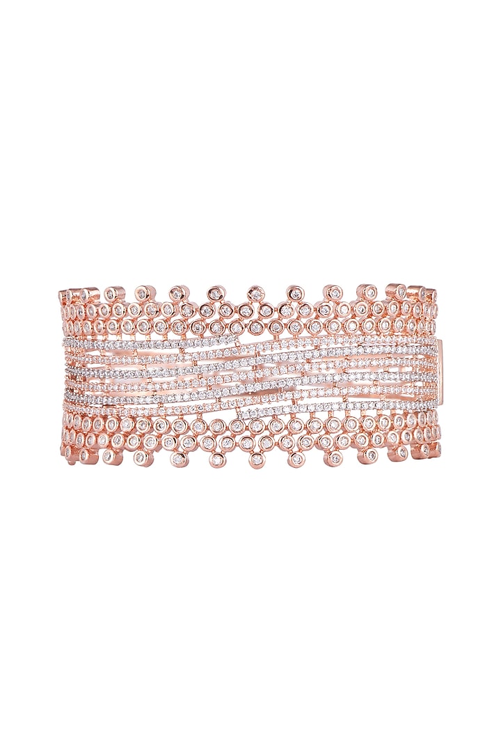 Rose Gold Finish Faux Diamond Openable Kada Bracelet by Aster at Pernia's Pop Up Shop