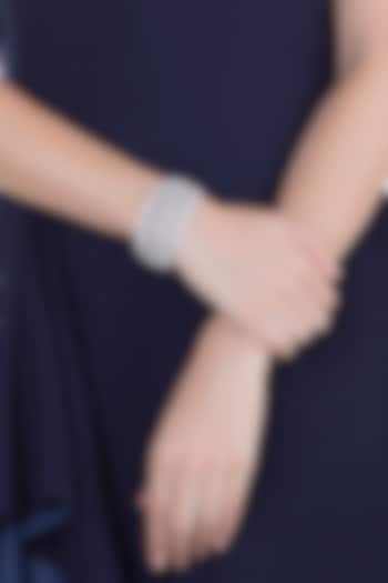 White Rhodium Finish Faux Diamond Kada Bracelet by Aster at Pernia's Pop Up Shop