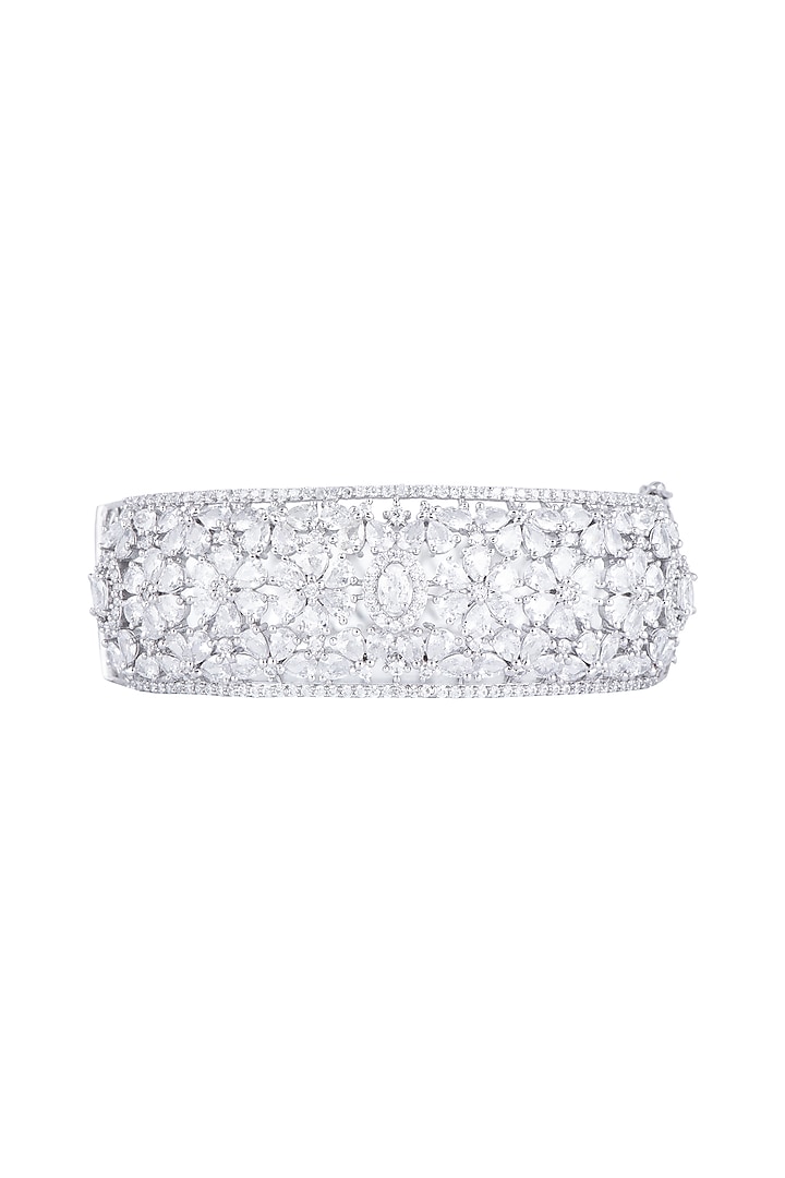 White Rhodium Finish Faux Diamond Openable Bracelet by Aster at Pernia's Pop Up Shop