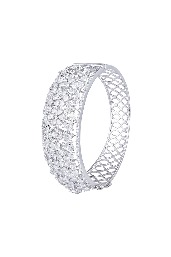 White Rhodium Finish Faux Diamond Openable Bracelet by Aster at Pernia's Pop Up Shop