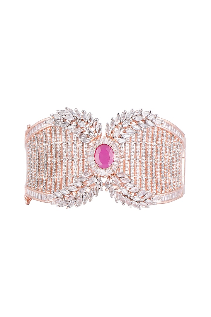 Rose Gold Finish Diamond & Red Stone Openable Kada Bracelet by Aster at Pernia's Pop Up Shop