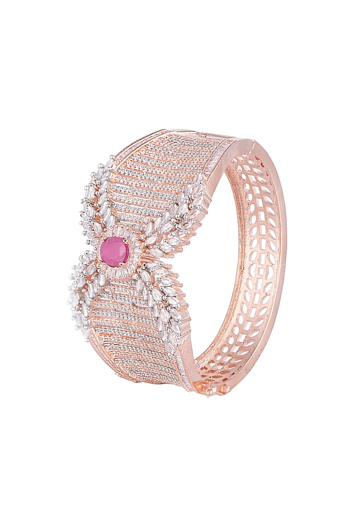 Rose Gold Finish Diamond & Red Stone Openable Kada Bracelet by Aster at Pernia's Pop Up Shop