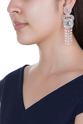 Rose Gold Finish Faux Diamond & Blue Stone Earrings by Aster