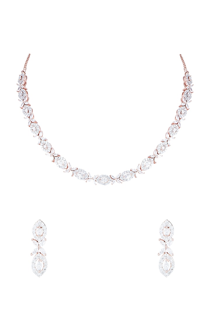 Rose Gold Plated Faux Diamond Necklace Set by Aster at Pernia's Pop Up Shop