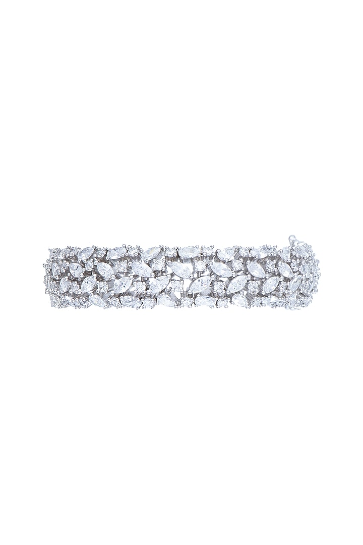 White Rhodium Plated Faux Diamond Bangle by Aster at Pernia's Pop Up Shop