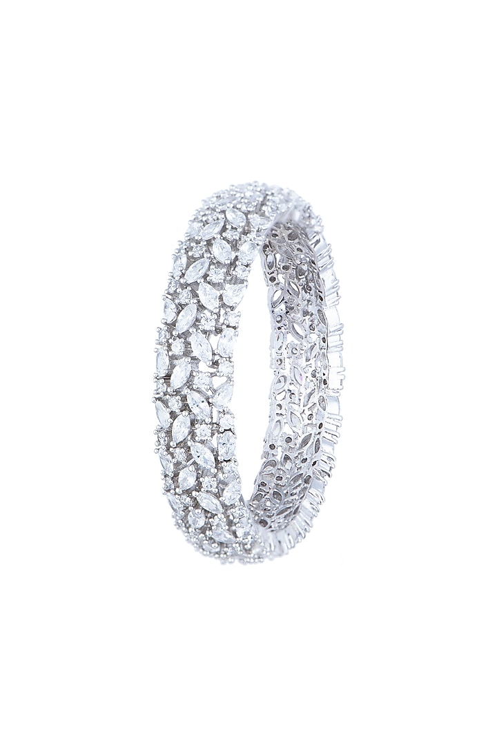 White Rhodium Plated Faux Diamond Bangle by Aster at Pernia's Pop Up Shop