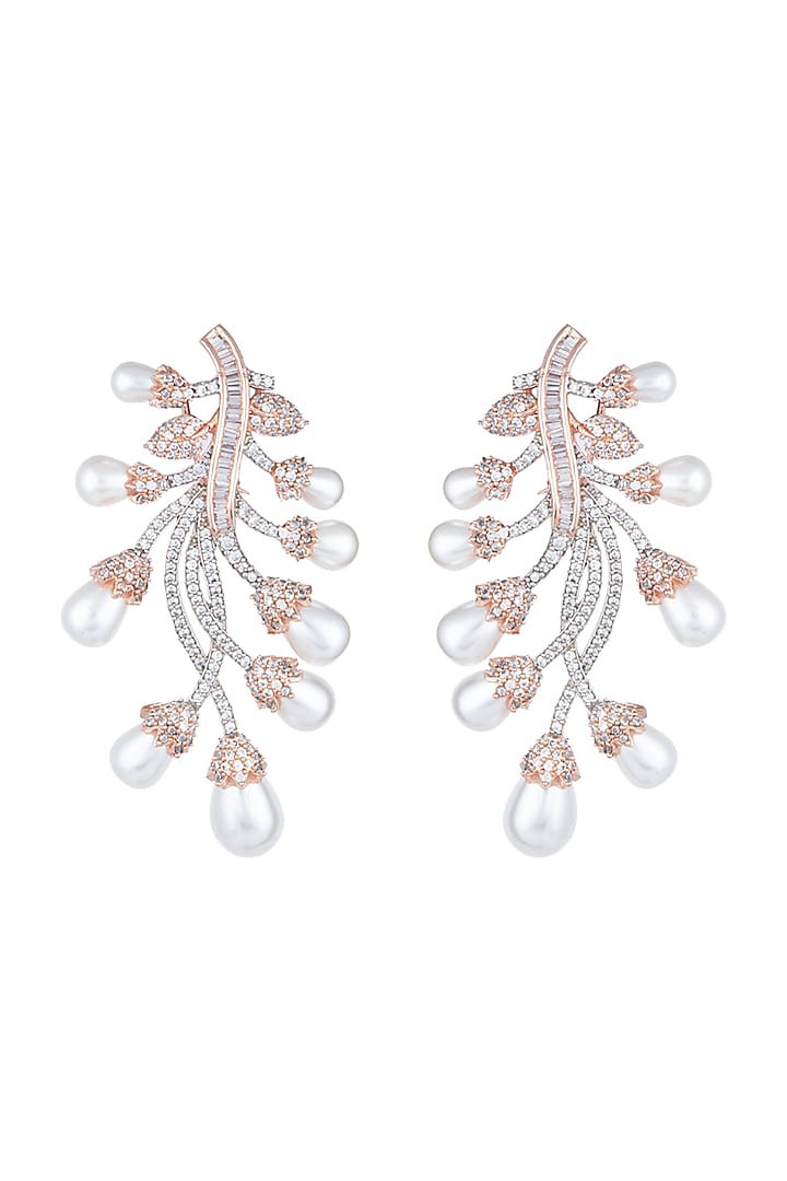 Rose Gold Plated Faux Diamond & Pearl Earrings by Aster at Pernia's Pop Up Shop