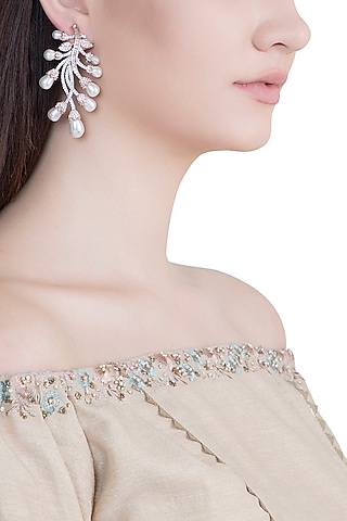 Rose Gold Plated Faux Diamond & Pearl Earrings by Aster