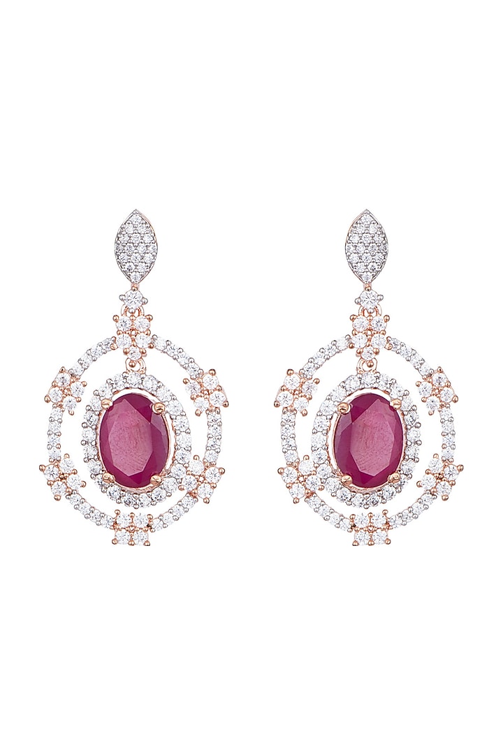 Rose Gold Plated Faux Diamond & Red Stone Earrings by Aster at Pernia's Pop Up Shop