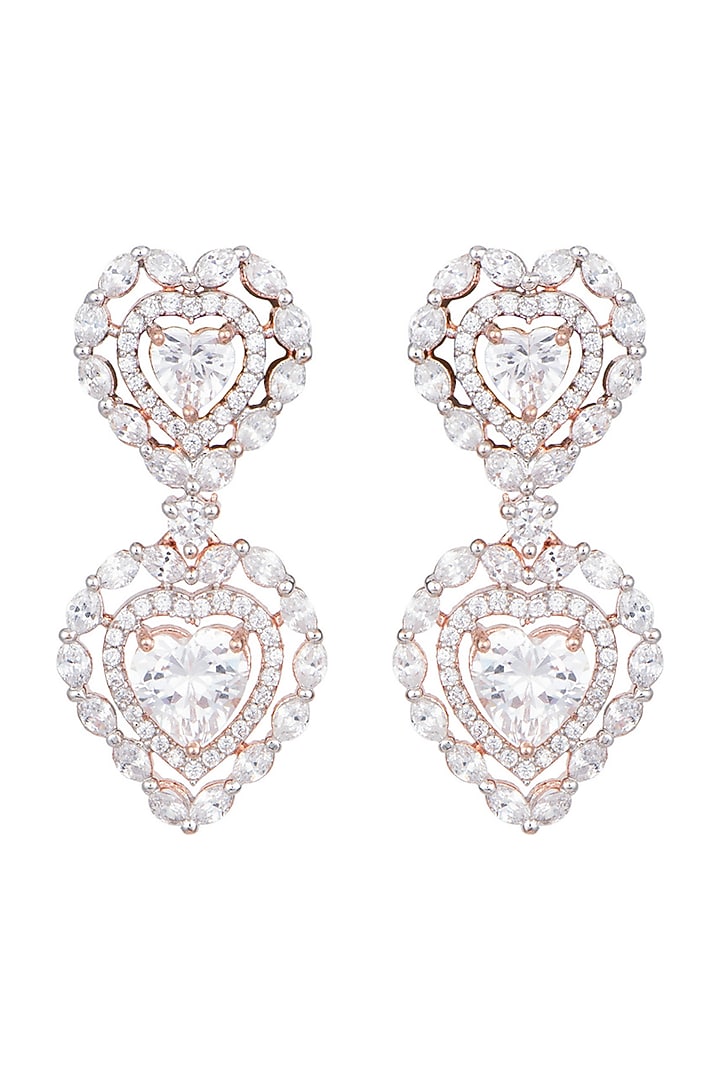 Rose Gold Plated Faux Diamond Heart Earrings Design by Aster at Pernia