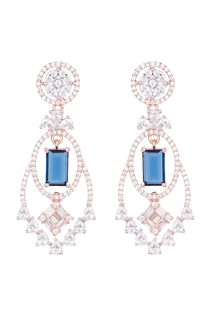Rose Gold Plated Faux Diamond & Blue Stone Earrings by Aster at Pernia's Pop Up Shop