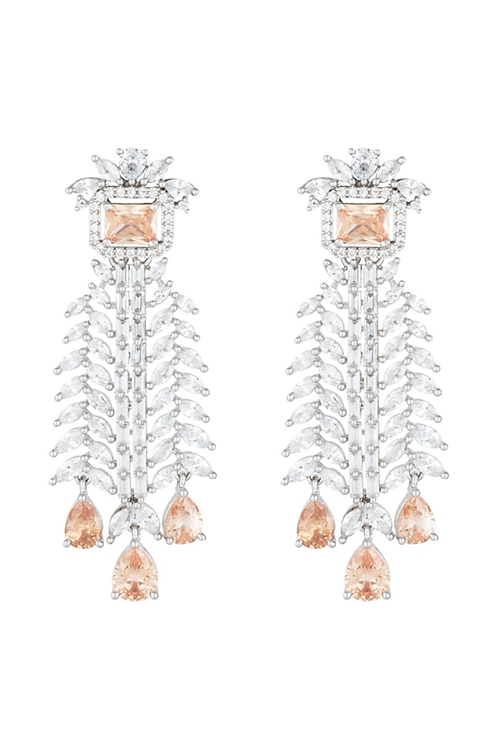 White Rhodium Plated Faux Diamond & Yellow Stone Earrings by Aster at Pernia's Pop Up Shop