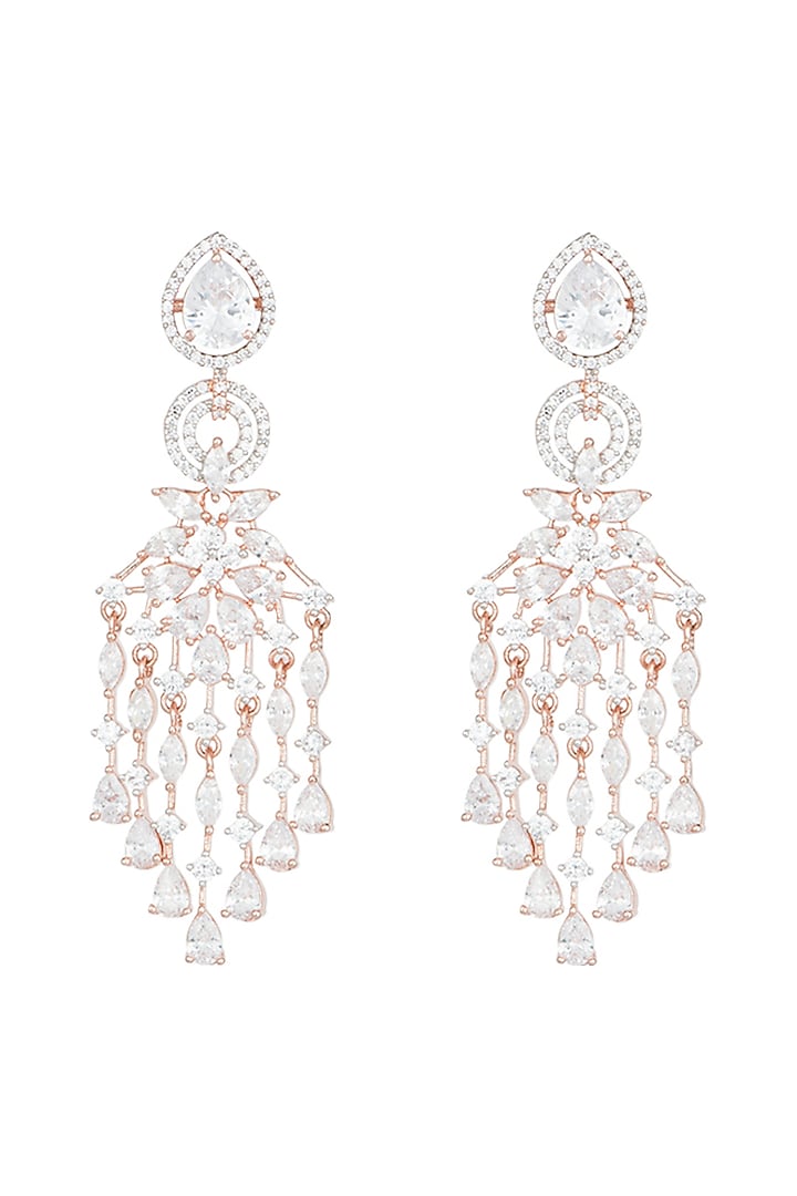Rose Gold Plated Faux Diamond Chandelier Earrings by Aster at Pernia's Pop Up Shop