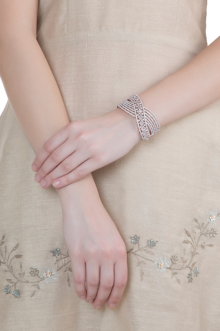 Rose Gold Plated Faux Diamond Openable Bracelet by Aster