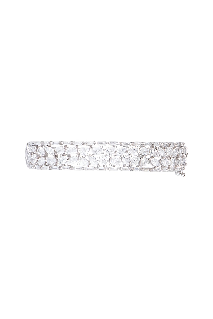 White Rhodium Plated Faux Diamond Openable Kada Bracelet by Aster at Pernia's Pop Up Shop