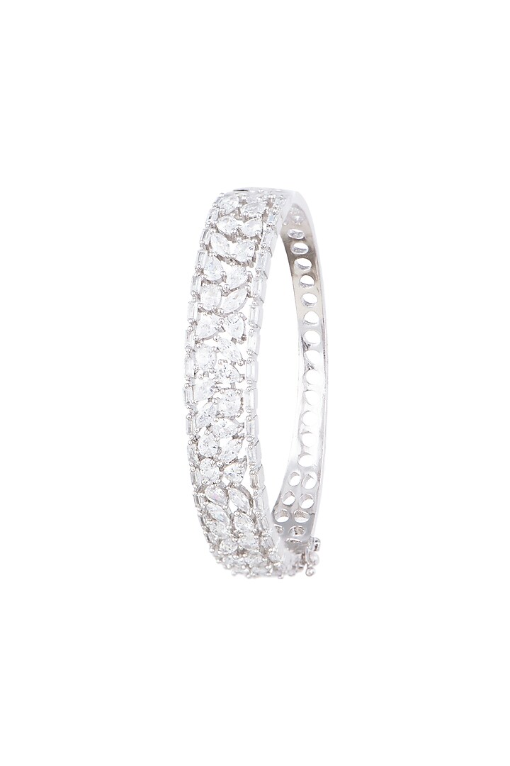White Rhodium Plated Faux Diamond Openable Kada Bracelet by Aster at Pernia's Pop Up Shop