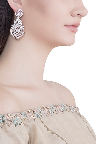 Rose Gold Plated Faux Diamond Long Earrings by Aster
