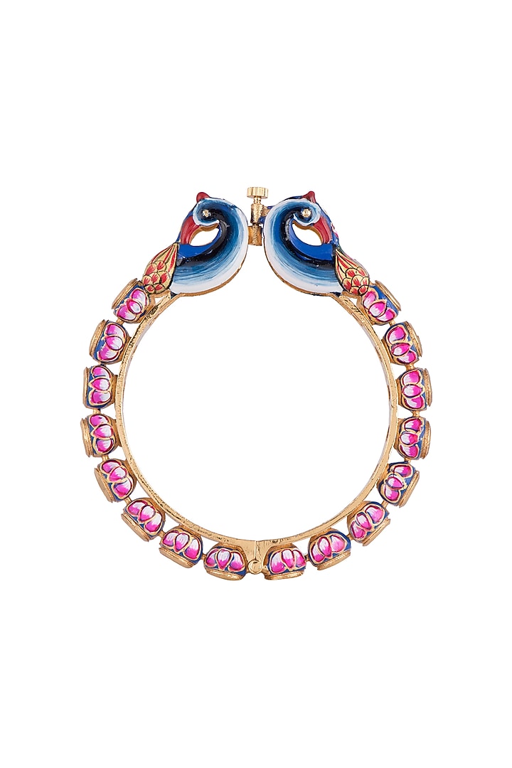 Gold Rhodium Finish Kundan Meenakari Openable Bangle by Aster at Pernia's Pop Up Shop