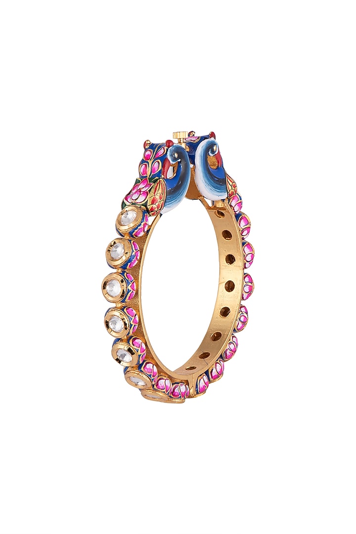 Gold Rhodium Finish Kundan Meenakari Openable Bangle by Aster at Pernia's Pop Up Shop