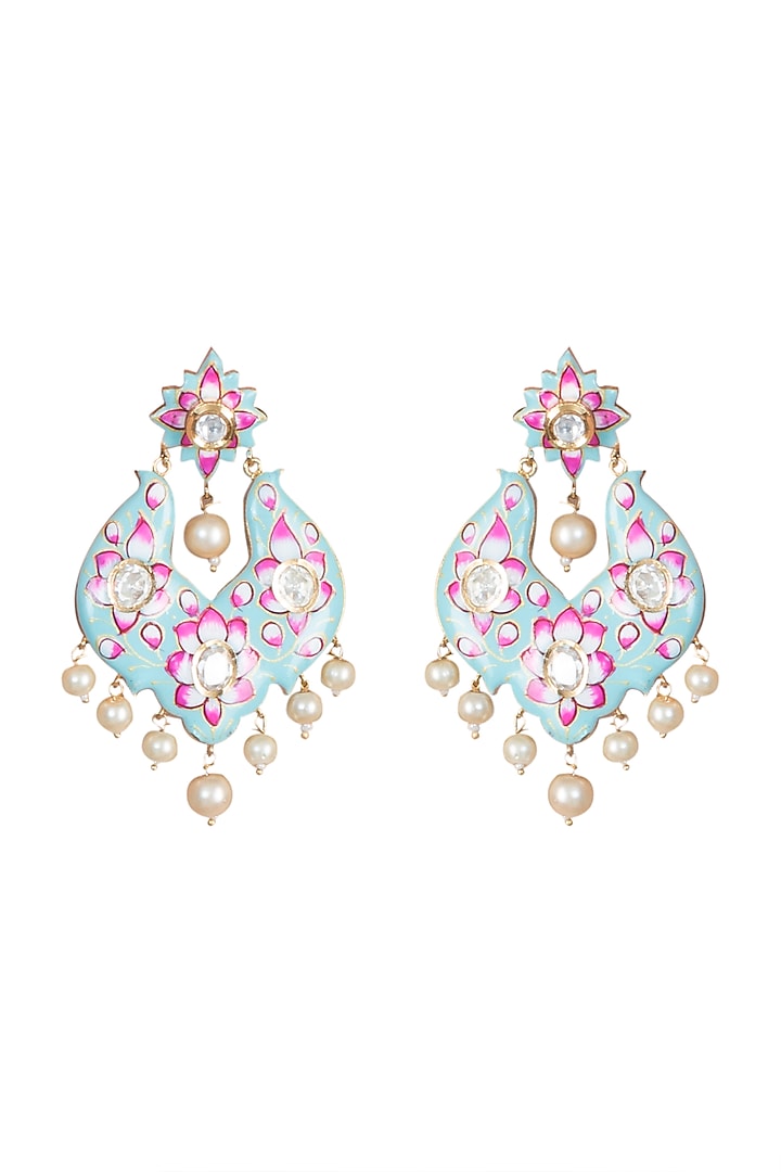 Gold Rhodium Finish Blue Meenakari Earrings by Aster at Pernia's Pop Up Shop