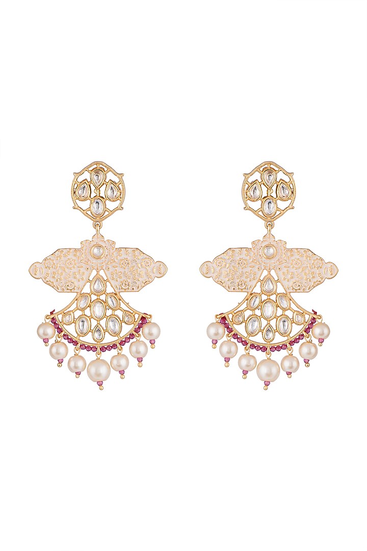 Gold Rhodium Finish Enameled Kunda & Faux Pearl Earrings by Aster at Pernia's Pop Up Shop