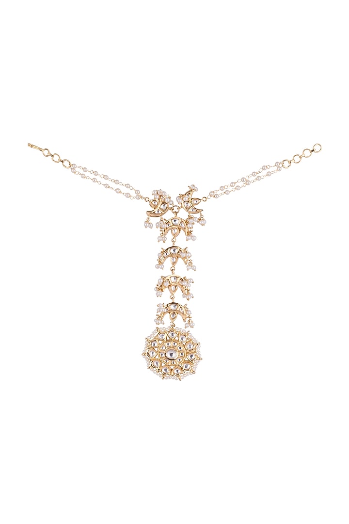 Gold Rhodium Finish Kundan & Faux Pearl Hathphool by Aster at Pernia's Pop Up Shop