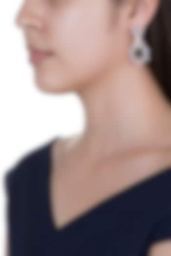 Rose Gold Finish Green Stone & Faux Diamond Long Earrings by Aster at Pernia's Pop Up Shop