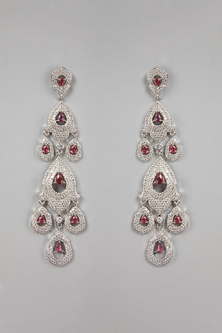 White Finish Red Stones Earrings by Aster at Pernia's Pop Up Shop