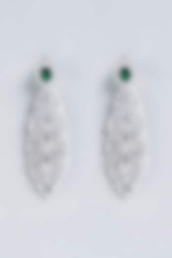 White Finish Emerald & Zircon Dangler Earrings by Aster at Pernia's Pop Up Shop
