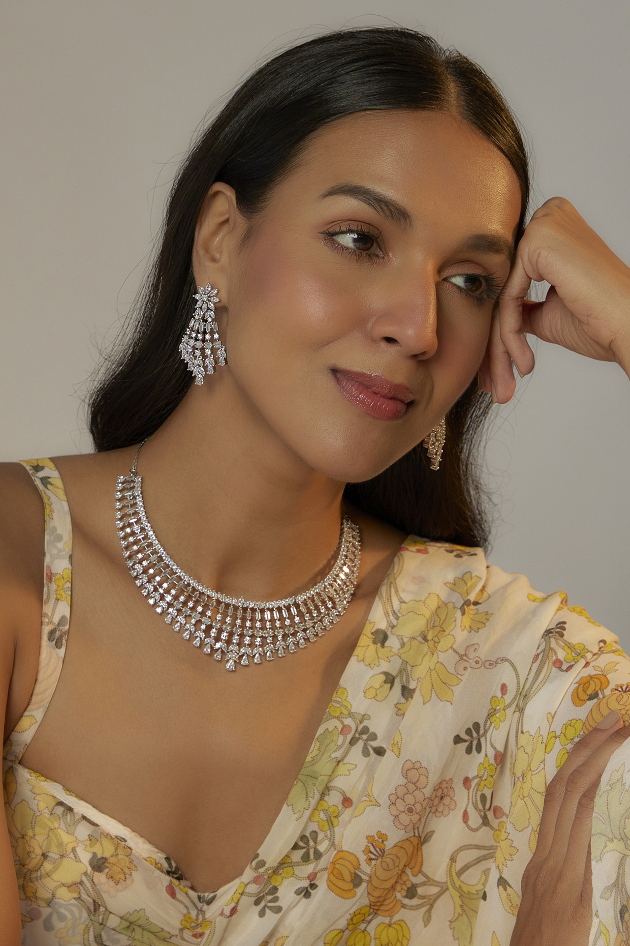 White Finish Faux Diamond Necklace Set by Aster at Pernia's Pop Up Shop